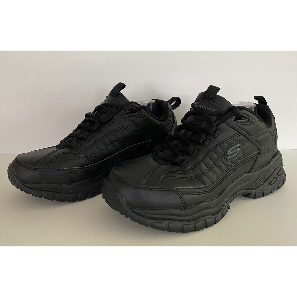 Skechers Work Mens Soft Slide Galley Slip Resistant Black Leather Shoes Career 8 - Picture 9 of 9